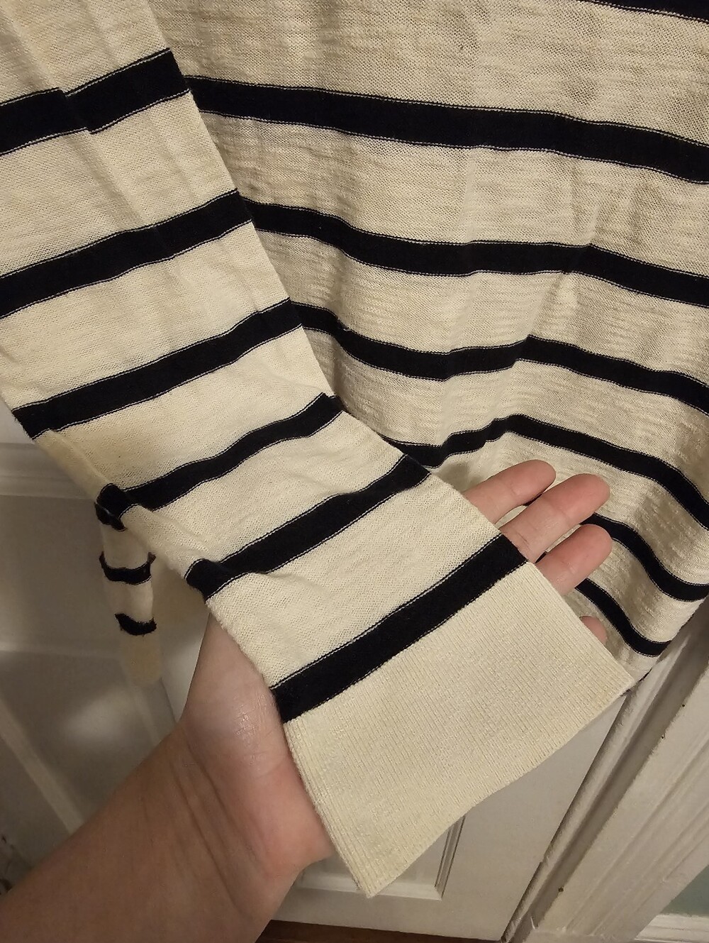 Vince Black and Cream Striped V-Neck Sweater - Picture 4 of 8